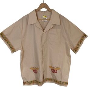 FoundCo Mens Designer Cream Short Sleeve Moth Camp Shirt Size XL Cotton